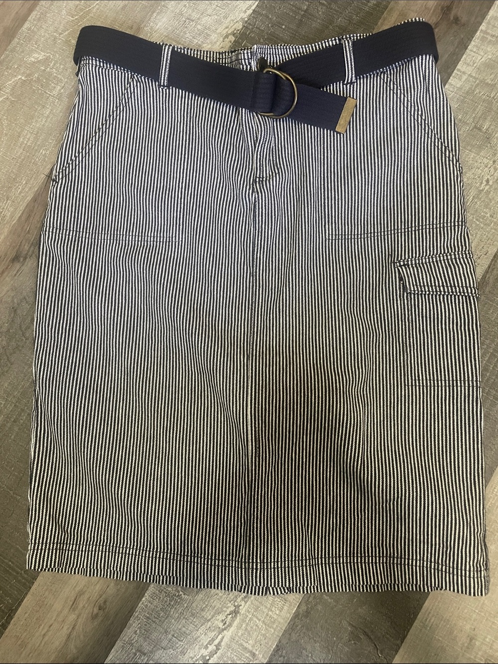 Cherokee Navy and White Striped Pencil Skirt with Belt